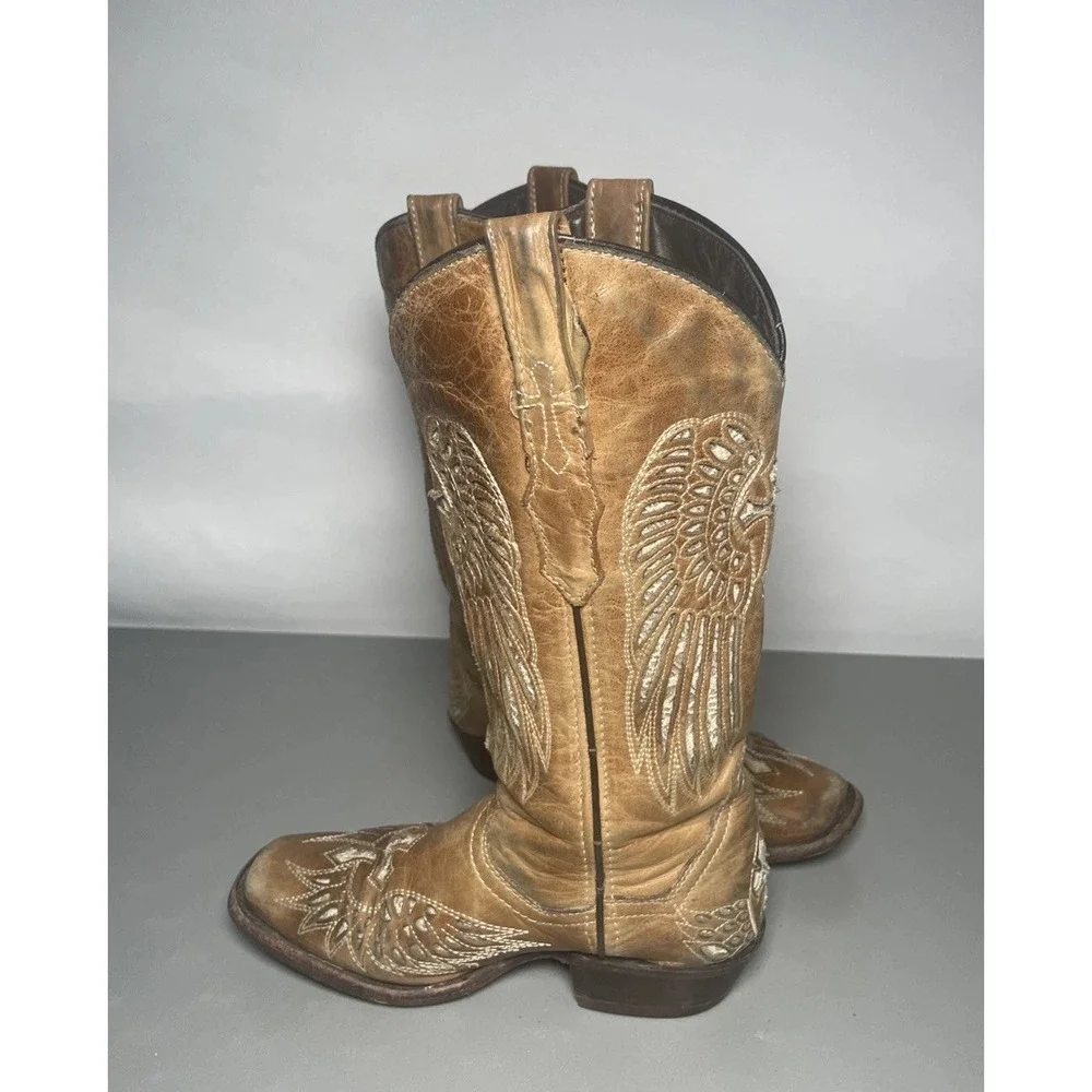 Texas Country Leather Inlay Square Toe Boots Women's 6 Mex 23